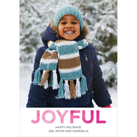 Joyful on White Foil Flat Photo Cards
